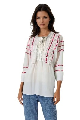 Bluza tip ie dama R25 alb pur/maro inchis , marimea 2XL foto