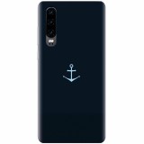 Husa silicon pentru Huawei P30, Blue Navy Anchor Illustration Flat