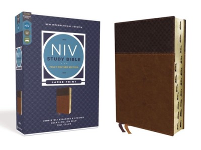 NIV Study Bible, Fully Revised Edition, Large Print, Leathersoft, Brown, Red Letter, Thumb Indexed, Comfort Print foto