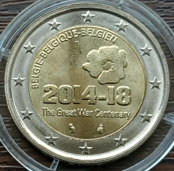 (M1863) MONEDA BELGIA - 2 EURO 2014, 100 ANI DE LA INCEPEREA WW1, UNC