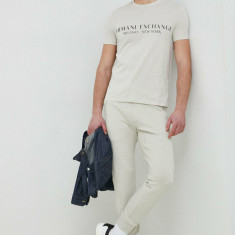 Armani Exchange pantaloni de trening barbati, culoarea alb, neted