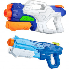 Set 2x pistol cu apa pentru copii 6 ani+, rezervor 1000 ml + 600 ml pentru piscina/plaja, quick fill, multicolor