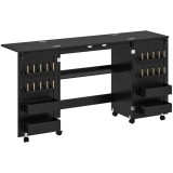 HOMCOM Masă de cusut pliabilă, mobilier de cusut pe roți, 2 uși magnetice, 4 tăvițe, 20 c&acirc;rlige, 160x40x83cm, negru | Aosom Romania