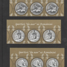 Romania 2004-Sport,Sportivi de aur ai Ro.,3 serii 3 valori,cu margine sus,MNH