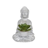 Ghiveci decorativ Budhha cu planta artificiala, 11x16 cm, ATU-084592, Oem