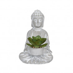 Ghiveci decorativ Budhha cu planta artificiala, 11x16 cm, ATU-084592