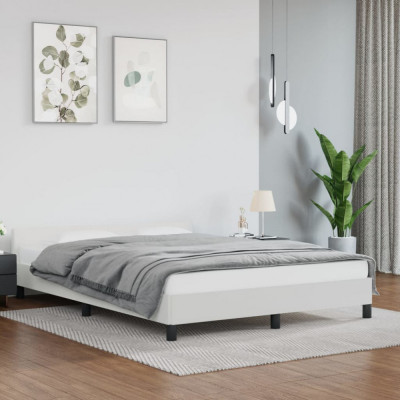 vidaXL Cadru de pat cu tăblie, alb, 140x200 cm, piele ecologică foto