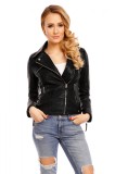 Cumpara ieftin Jacheta dama imitatie piele neagra, model maneci, guler rever, buzunare, S/M, XL