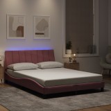 VidaXL Cadru de pat cu lumini LED, roz, 140x190 cm, catifea