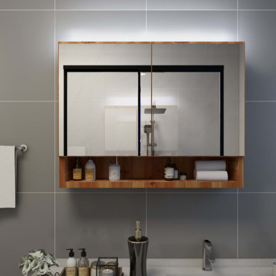 vidaXL Dulap de baie cu oglindă și LED-uri, stejar, 80x15x60 cm, MDF foto