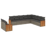 Cumpara ieftin Set mobilier de gradina cu perne, 10 piese, gri, poliratan