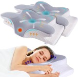 Set 2 Perne Ortopedice Cervicale pentru dormit Linomag&reg;, Spuma cu Memorie, Husa lavabila, Suport pentru gat, umeri si brate, Gri/Alb, 62 x 41 x 11-13