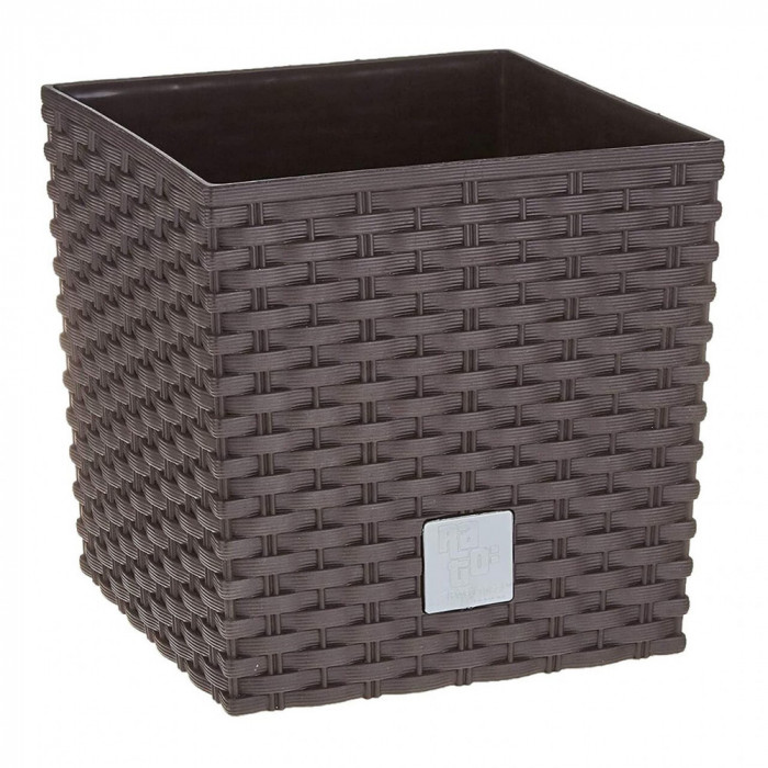 Ghiveci de flori, Prosperplast, Rato Low, patrat, 6.8 L, imitatie ratan, maro, 20x20x20.2 cm