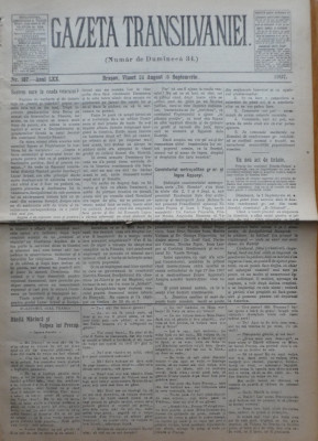 Gazeta Transilvaniei , Numar de Dumineca , Brasov , nr. 187 , 1907 foto