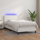 VidaXL Pat continental cu saltea &amp; LED, alb, 90x200 cm, piele eco