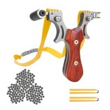 Cumpara ieftin Set prastie cu laser si 100 bile metalice 6 mm, 11.5 cm, boloboc, maner lemn, maro