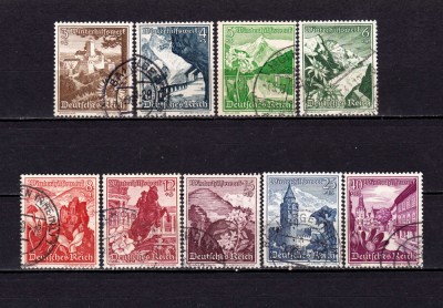 ✅ (S40) Germania Reich 1938 &amp;quot;Ajutorul de Iarna - Peisaje si flori &amp;quot; serie completa Michel 675/683 cota 25 &amp;euro; , stampilata foto