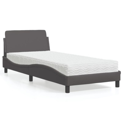 vidaXL Pat cu saltea, Dover, gri, 90x200 cm, piele ecologică 3208340 foto