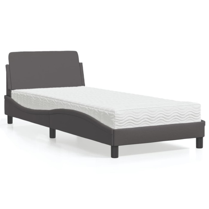 vidaXL Pat cu saltea, Dover, gri, 90x200 cm, piele ecologică 3208340