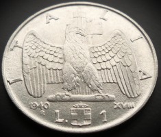 Moneda istorica 1 LIRA - ITALIA FASCISTA, anul 1940 * cod 23 = magnetica LUCIU