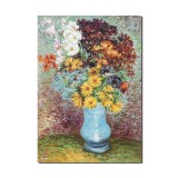 Tablou celebru pictat manual, Flori in vaza albastra, 70x50cm ulei pe panza, reproducere Vincent van Gogh