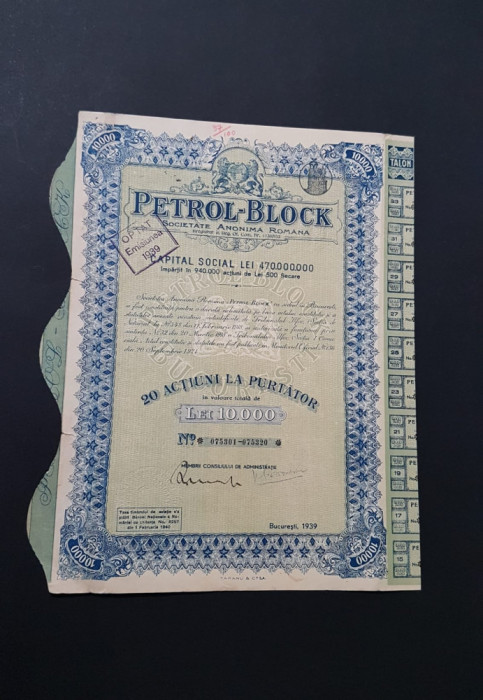 Actiune 1939 Petrol - Block / titlu de 20 actiuni