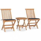 Set mobilier exterior pliabil cu perne, 3 piese, lemn masiv tec