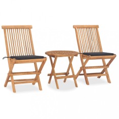 vidaXL Set mobilier exterior pliabil cu perne, 3 piese, lemn masiv tec 3063171