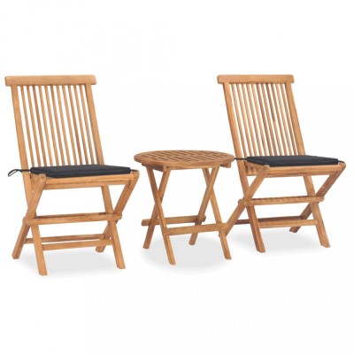 vidaXL Set mobilier exterior pliabil cu perne, 3 piese, lemn masiv tec 3063171 foto