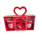 Set 2 căni cu lingurițe cadou LOVE, design tematic, ideal pentru cupluri, ambalaj inclus