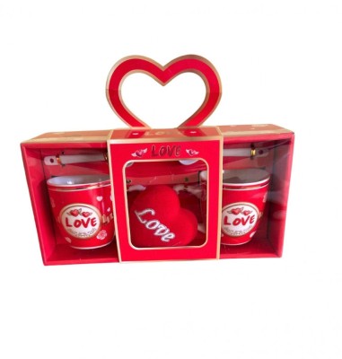 Set 2 căni cu lingurițe cadou LOVE, design tematic, ideal pentru cupluri, ambalaj inclus foto