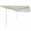 Copertină retractabilă automat, cu st&acirc;lpi, crem, 4x3,5 m