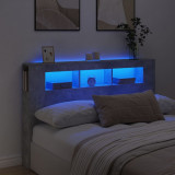 VidaXL Tăblie de pat cu LED, gri beton, 160x18,5x103,5 cm, lemn