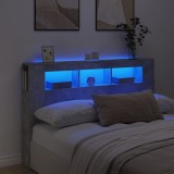 vidaXL Tăblie de pat cu LED, gri beton, 160x18,5x103,5 cm, lemn