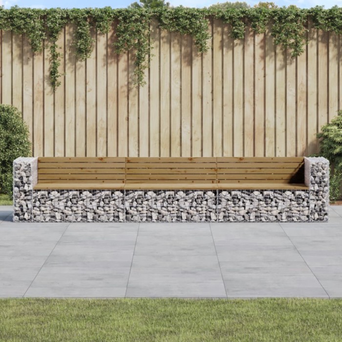 vidaXL Bancă grădină design gabion, 347x71x65,5 cm, lemn pin impregnat 3196256