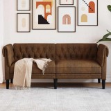 VidaXL Canapea Chesterfield cu 2 locuri, maro, material textil