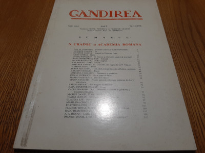 GANDIREA - Anul V Nr. 1-2/1996 - N. Crainic si Academia Romana - 1996, 127 p. foto