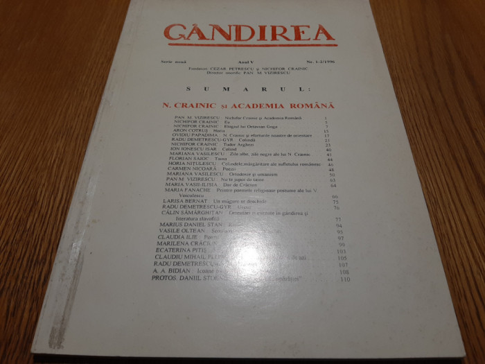 GANDIREA - Anul V Nr. 1-2/1996 - N. Crainic si Academia Romana - 1996, 127 p.