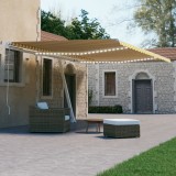 vidaXL Copertină automată cu senzor v&acirc;nt &amp; LED, galben&amp;alb, 500x300 cm