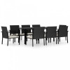 VidaXL Set de masă și scaune de exterior, 9 piese, negru, poliratan