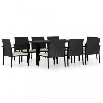 vidaXL Set de masă și scaune de exterior, 9 piese, negru, poliratan foto