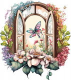 Cumpara ieftin Sticker decorativ, Fereastra cu Flori, Roz, 67 cm, 8372ST-3, Oem