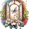 Sticker decorativ, Fereastra cu Flori, Roz, 67 cm, 8372ST-3