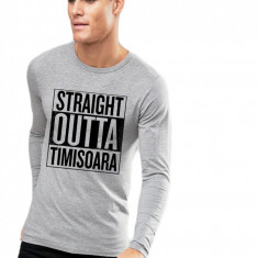 Bluza barbati gri cu text negru - Straight Outta Timisoara - M