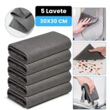 Set 5 lavete magice 30&times;30 cm, microfibră premium, fără scame și zg&acirc;rieturi, absorbție ridicată, reutilizabile