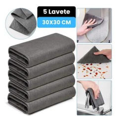 Set 5 lavete magice 30&times;30 cm, microfibră premium, fără scame și zg&acirc;rieturi, absorbție ridicată, reutilizabile