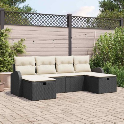 vidaXL Set de canapele pentru grădină cu pernă 6 pcs Negru Rattan poli 3360448 foto