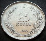 Cumpara ieftin Moneda 25 KURUS - TURCIA, anul 1969 * cod 128, Europa
