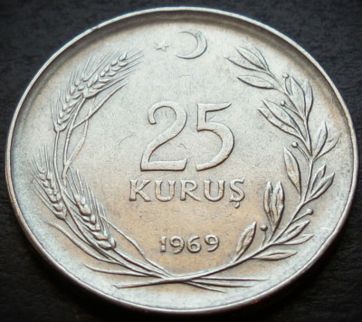 Moneda 25 KURUS - TURCIA, anul 1969 * cod 128 foto