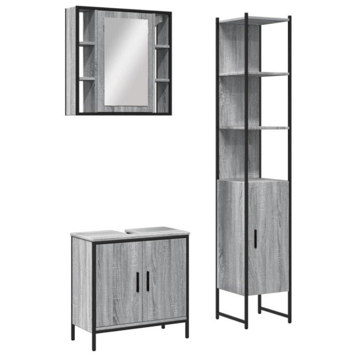 Set dulapuri de baie, 3 piese, gri sonoma, lemn prelucrat
